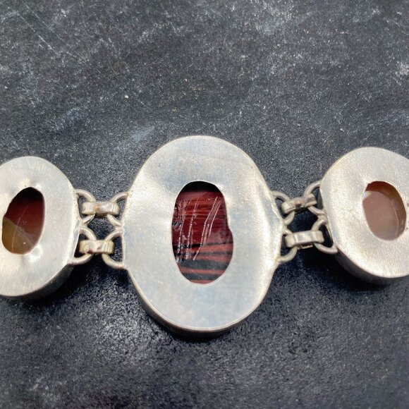 VINTAGE Sterling silver, fluorite, red obsidian, & possibly carnelian bracelet - Picture 8 of 12